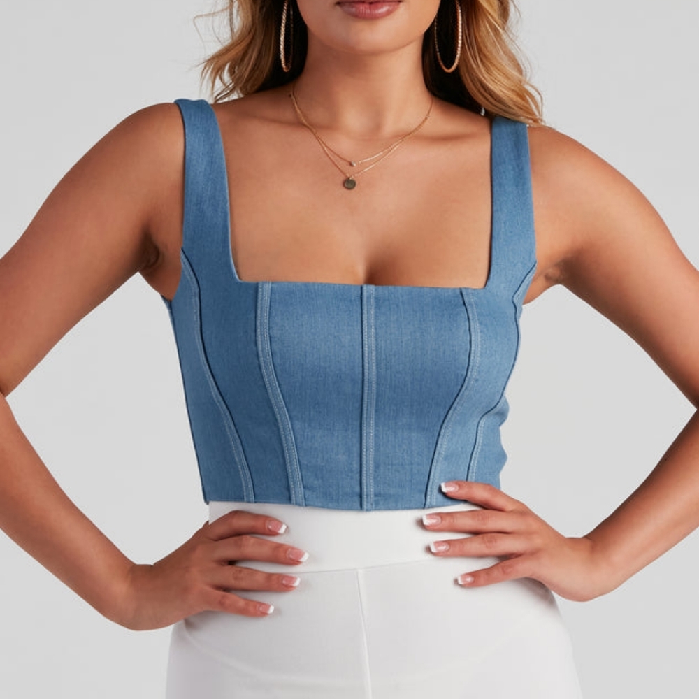 Square Neck Denim Corset